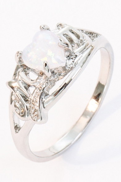 Heart Pattern Diamond Jewel Studded Slim Band Ring