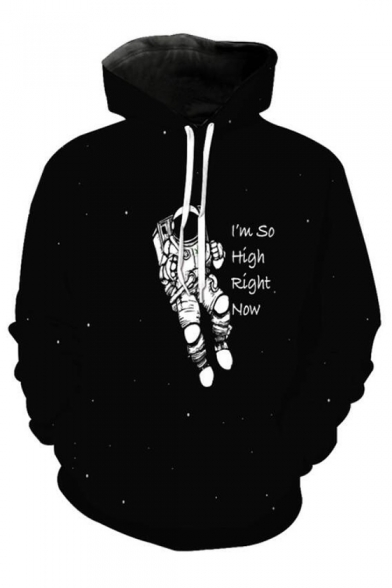 I'M SO HIGH RIGHT NOW Letter Astronaut Printed Long Sleeve Hoodie