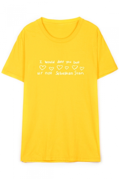 I WOULD DATE YOU Letter Heart Printed Round Neck Short Sleeve Tee