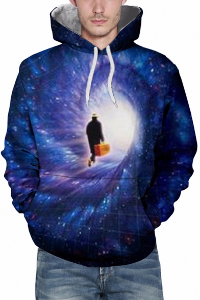 Mysterious Character Time Travel Galaxy Print Long Sleeves Pullover Unisex Hoodie