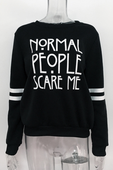 NORMAL PEOPLE SAVE ME Letter Contrast Striped Printed Round Neck Long Sleeve Sweatshirt