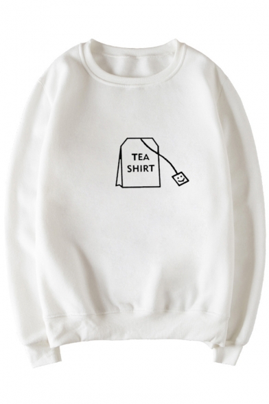 TEA SHIRT Letter Printed Round Neck Long Sleeve Sweatshirt