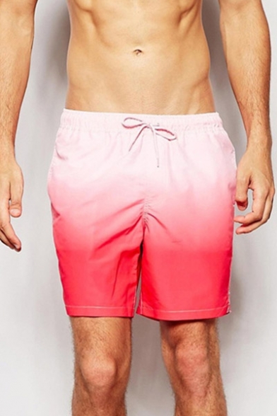Classic Quick Dry Pink and Purple Ombre Colorblocked Swimming Shorts Trunks for Men with Pockets
