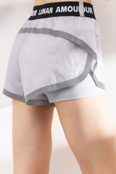 Color Block Letter Printed Loose Sports Shorts