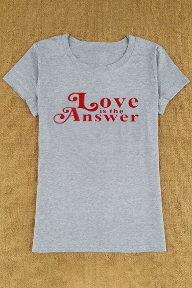 LOVE IS THE ANSWER Letter Printed Round Neck Short Sleeve Tee