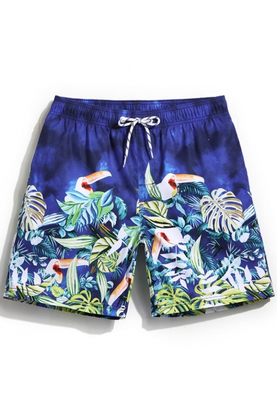 Yeates Flower Mens Swim Trunks Quick Dry Autumn Leaves Blue Background Printed Summer Beach Shorts Board Beach Short 
