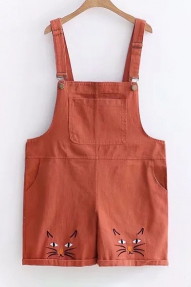 Cat Embroidered Sleeveless Overall Romper