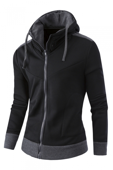 Color Block Long Sleeve Zip Up Hoodie with Pockets