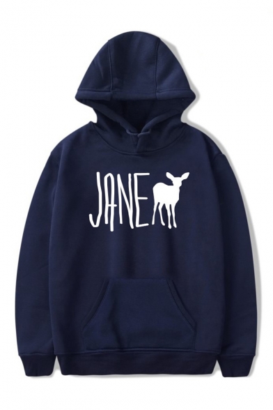 JANE Letter Animal Printed Long Sleeve Hoodie