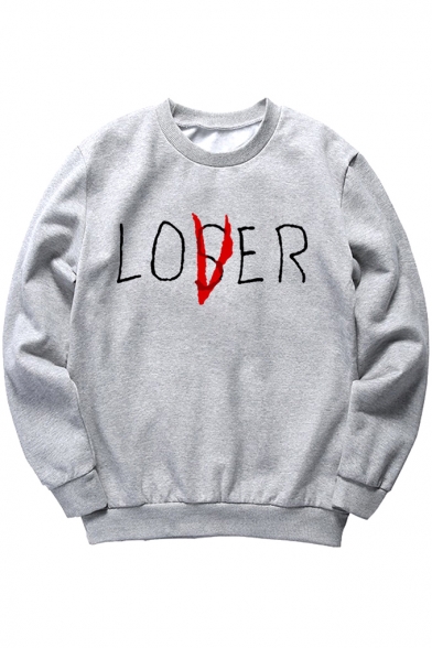 LOVER Letter Print Round Neck Long Sleeve Sweatshirt