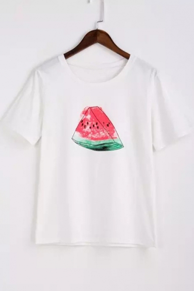 Watermelon Printed Round Neck Short Sleeve Tee