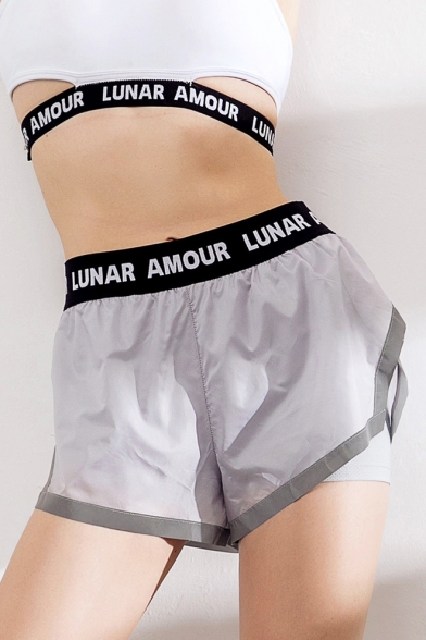 Color Block Letter Printed Loose Sports Shorts