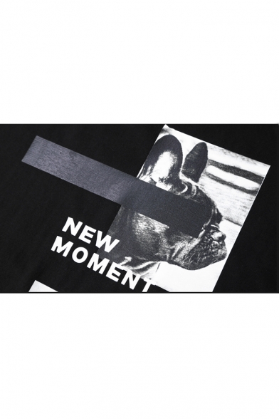 NEW MOMENT Letter Dog Printed Round Neck Short Sleeve Tee