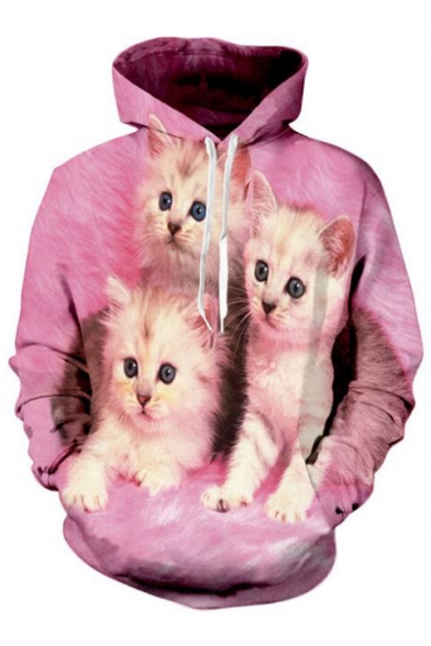 Three Cute Cat Pattern Long Sleeve Unisex Hoodie for Couple