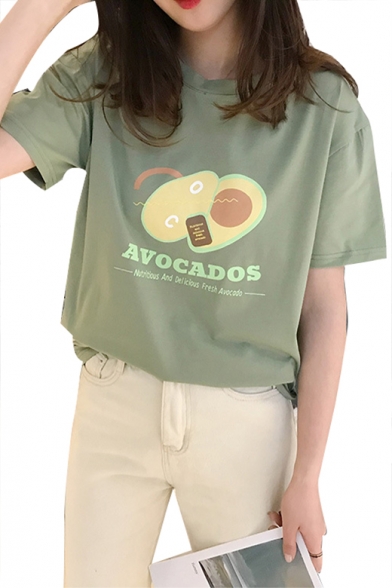 

AVOCADOS Fruit Printed Round Neck Short Sleeve Tee, LC471140, Green;white;khaki