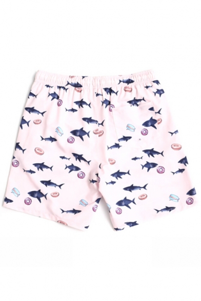 Fashion Pink Short Fish Shark Donut Swim Trunks with Mesh Liner
