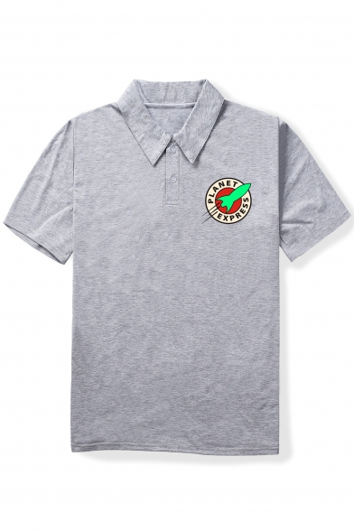 Lapel Collar Rocket Letter Printed Short Sleeve Polo Shirt Tee