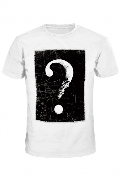 Question Mark Printed Round Neck Short Sleeve Tee