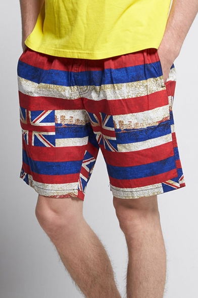 Best Designer Blue Mens Drawstring Flag Swimming Trunks UK with Pockets without Lining