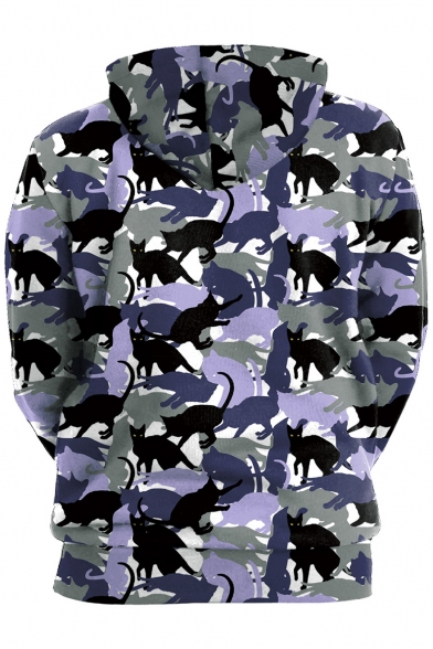 Camouflage Cat Print Long Sleeve Hoodie