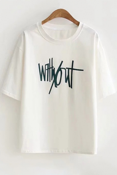 Letter Printed Round Neck Short Sleeve Tee