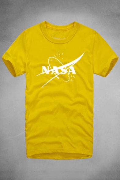 NASA Letter Printed Round Neck Short Sleeve Graphic Tee