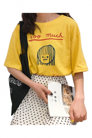 TOO MUCH Character Printed Round Neck Short Sleeve Tee