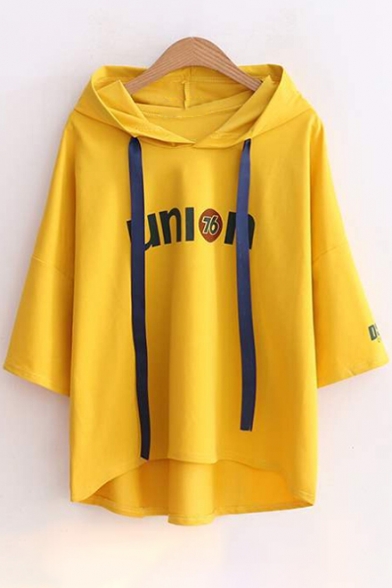 UNION Letter Number Printed Short Sleeve Hooded Tee