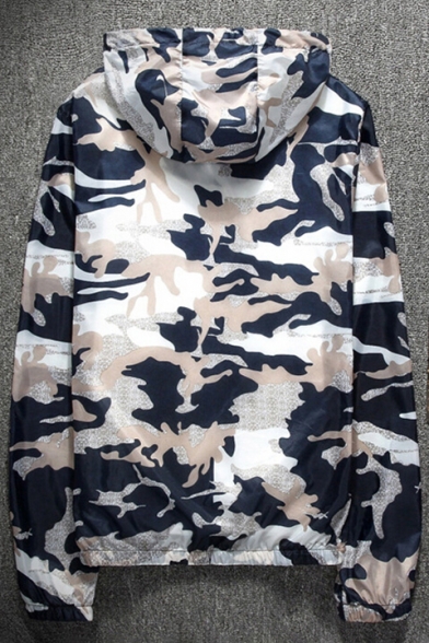 Zipped Long Sleeve Hooded Outdoor Camouflage Plain Coat