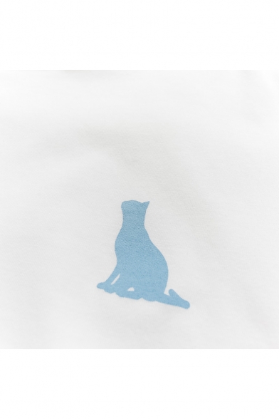 Cat's Profile Printed Round Neck Short Sleeve Tee