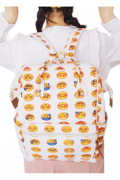 Cute Emoji Printed Zippered Backpack School Bag