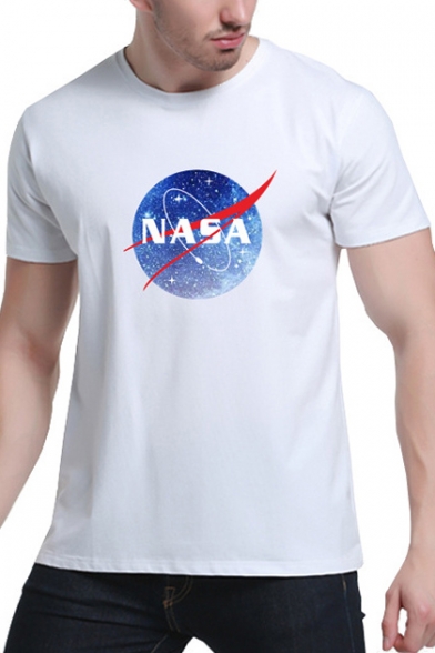 NASA Starry Sky Printed Round Neck Short Sleeve Tee