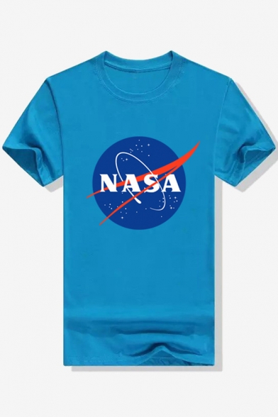 Stylish NASA Planet Earth Print Round Neck Short Sleeves Casual Tee