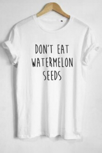 WATERMELON SEEDS Letter Print Round Neck Short Sleeves Funny Tee