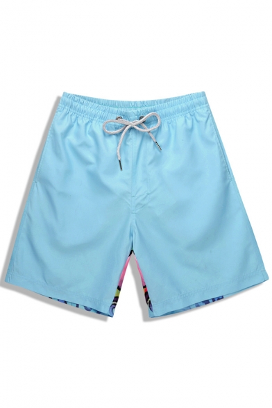 Bright Blue Drawstring Mens Trendy Fast Dry Dog Letter Printed Swim Shorts with Pockets