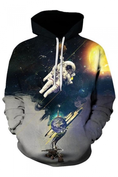 Galaxy Astronaut Printed Long Sleeve Hoodie