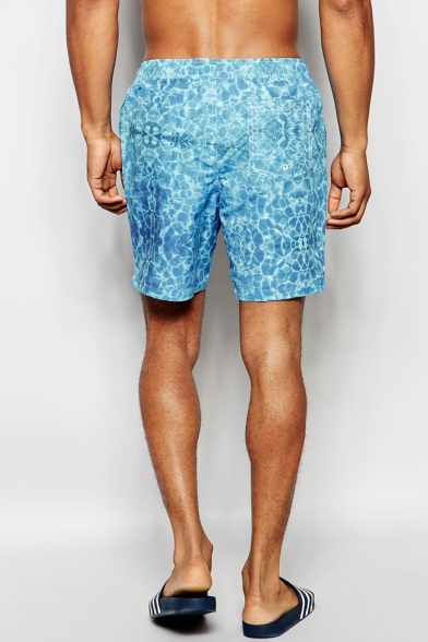 New Male Underwater Wave Beach Shorts Swim Trunks with Mesh Pockets and Liner