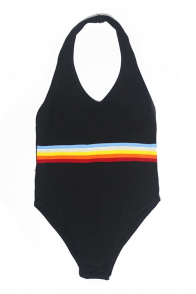 Rainbow Striped Printed Halter Sleeveless Bodysuit