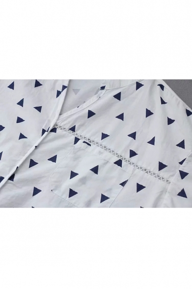 Triangle Printed Short Sleeve V Neck Blouse