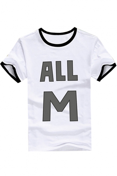 ALL M Letter Printed Round Neck Short Sleeve Tee