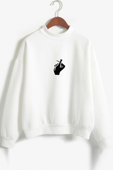 Gesture Printed Round Neck Long Sleeve Sweatshirt