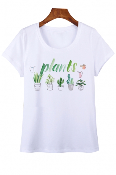 PLANTS Cactus Printed Round Neck Short Sleeve Tee