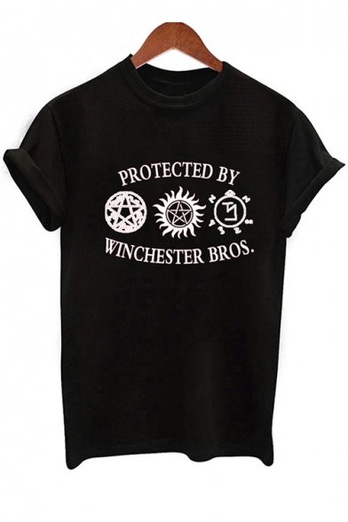 PROTECTED BY Letter Sun Printed Round Neck Short Sleeve Tee