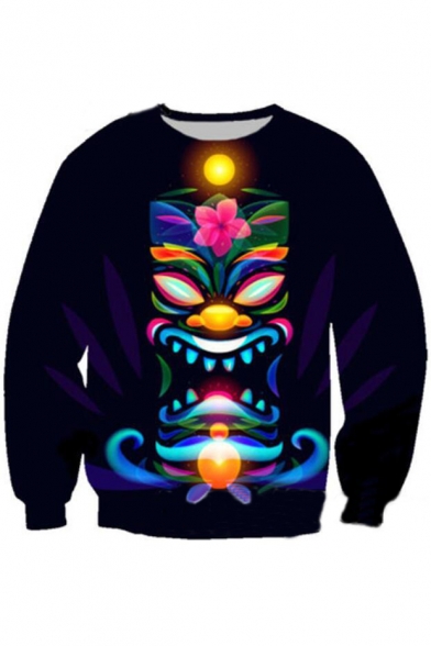 Tribal Sun Lion Floral Pattern Long Sleeve Pullover Sweatshirt for Couple