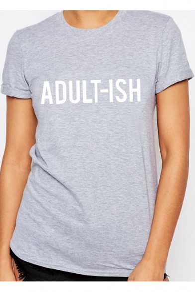 ADULT-ISH Letter Printed Round Neck Short Sleeve Tee