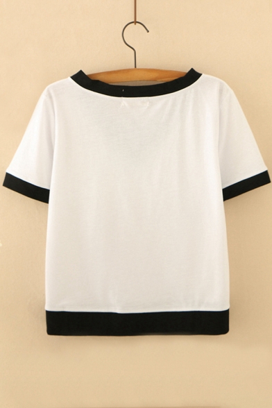 Contrast Trim Character Japanese Printed V Neck Short Sleeve Tee