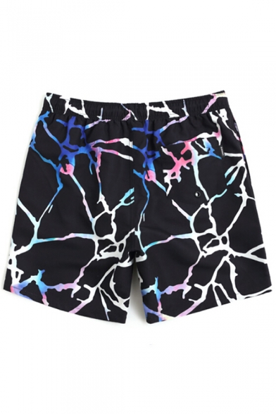 Designer Black Color Block Pattern Swim Trunks Bathing Shorts with Mesh Lining