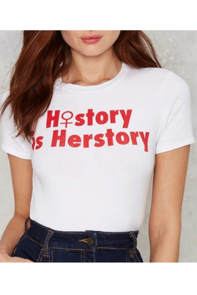 HISTORY Letter Printed Round Neck Short Sleeve Tee