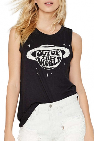 OUT OF THIS WORLD Letter Planet Print Tank Top