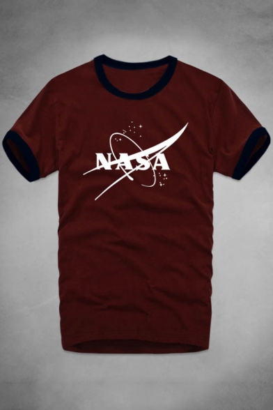 Contrast Trim NASA Letter Printed Round Neck Short Sleeve Tee